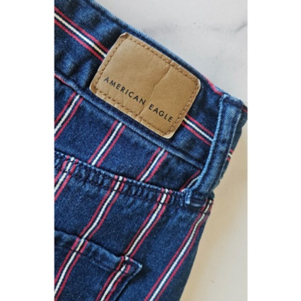 AE Striped Denim Mini Skirt 4 Navy Blue Red High Rise Beachy Nautical Preppy - Picture 5 of 8